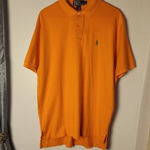 Polo By Ralph Lauren Large Orange Men's Polo Shirt Two Buttons